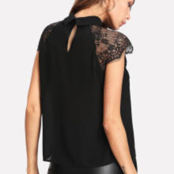 Floral Lace Black Cap Sleeve Blouse - Picture 2 of 3